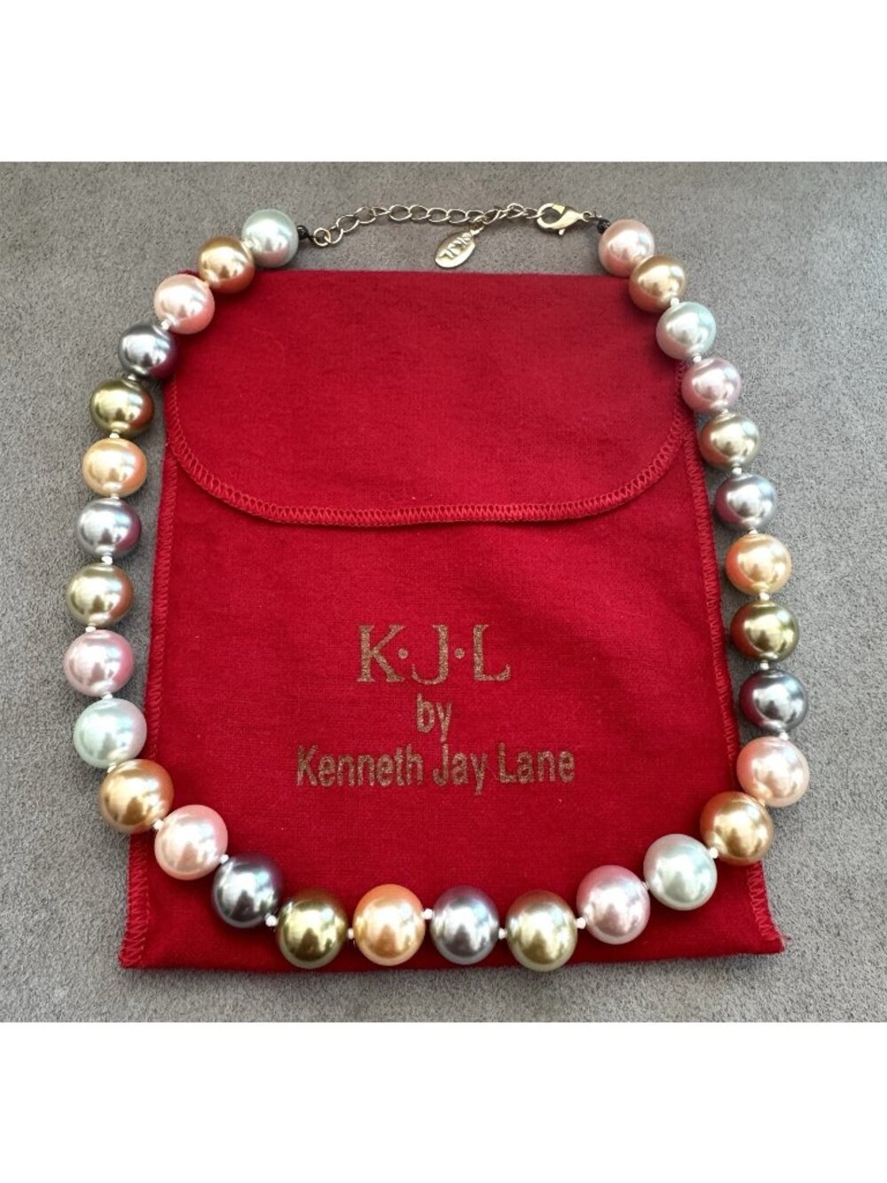 Vtg KJL KENNETH JAY LANE Chunky Faux PEARL NECKLACE 14mm Multi-Pastel Adj 19-22"